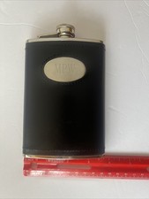 8oz MPW Flask Black Vegan Leather Wrap Stainless Steel Attached Screw Cap