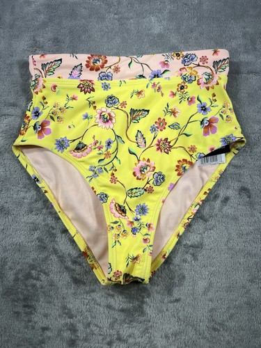 California Waves Bikini Bottom High Leg Yellow Floral NWT Women’s Size XS - 第 6/11 張圖片