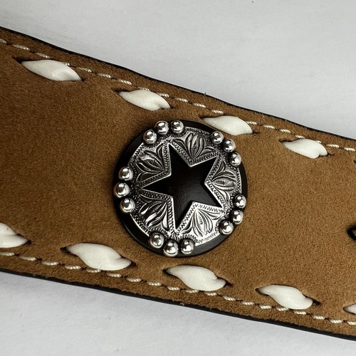 NOCONA Cinturón Cuero Occidental Para Hombres 40 Conchos Grabado Plata Pin Hebilla Marrón Tostado - Imagen 10 de 24