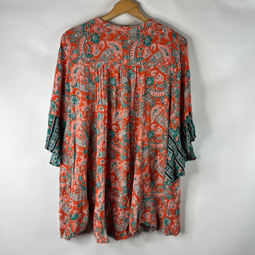 CATO Damen Tunika Top Größe 2X Orange Paisley V-Ausschnitt Hi Lo Saum Fließend 3/4 Arm - Bild 5 von 9