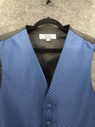 After Six Suit Vest Mens Medium Button Up Pockets Lined Blue Geometric NWT - Picture 5 of 12
