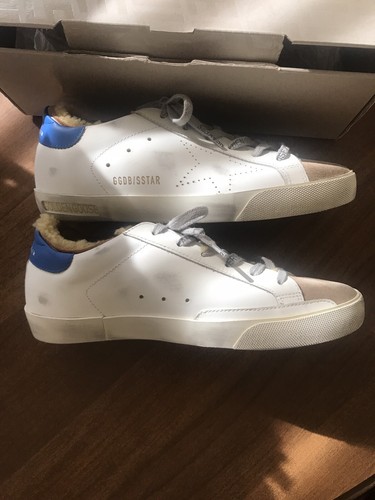 NIB Golden Goose Super Star Shearling Sneakers Leather Shoes Tobacco Blue White8 - Picture 4 of 12