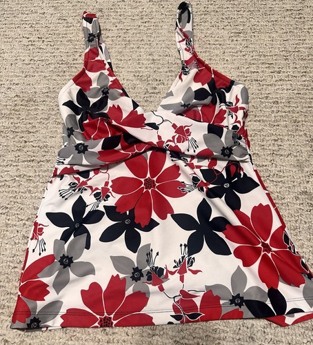 Catalina Tankini Top Womens S 4/6 Black Red Floral Swim Top