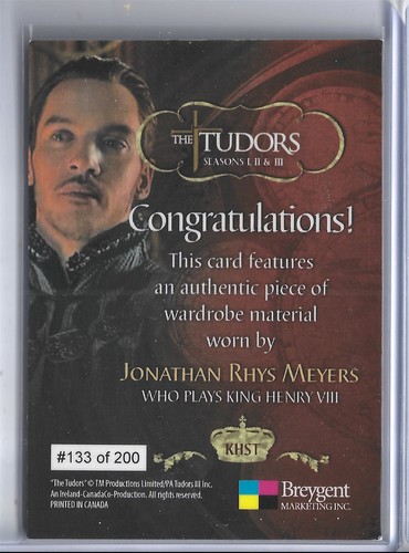The Tudors Seasons 1 2 & 3 Wardrobe Card KHST King Henry VIII STITCHING JSC - Picture 2 of 2