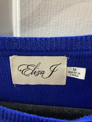 Eliza J Pink Long Sleeve Fit & Flare Sz M Blue Knit Dress NWT - Picture 3 of 3
