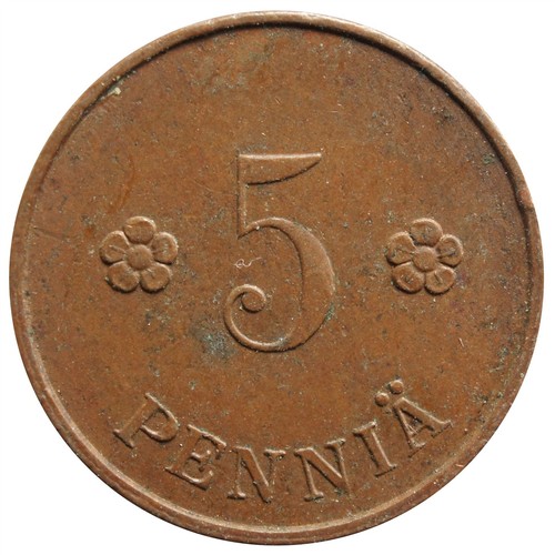 Finland | Finnish 5 Pennia Coin | Rose | KM22 | 1918 - 1940 - Picture 1 of 4