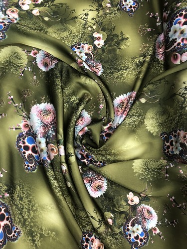 Tela artesanal de vestido multicolor satinado suave de diseñador - Imagen 6 de 8