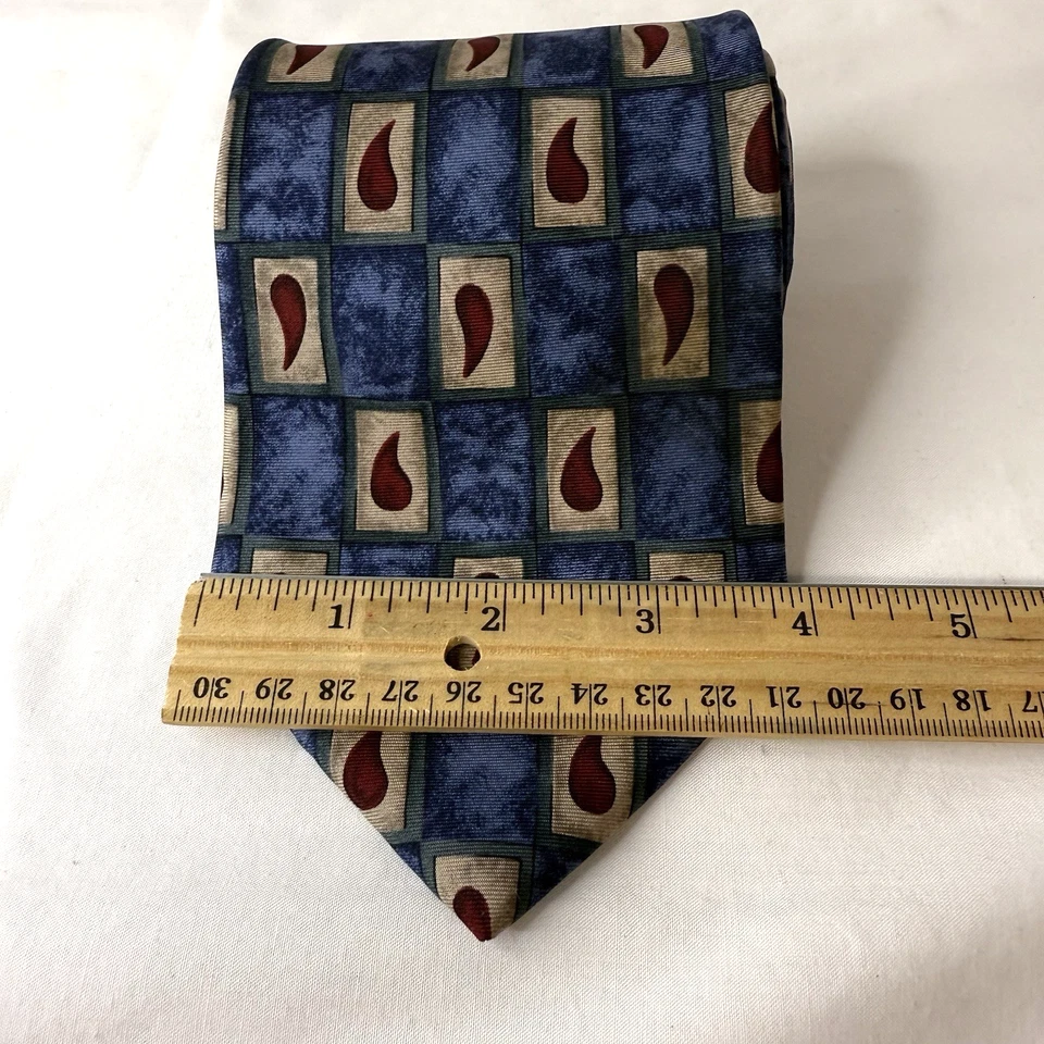 Corbata Barrington Vintage Para Hombre 100% Seda Italiana Hecha en EE. UU. Azul Geométrica Foto 2 de 4