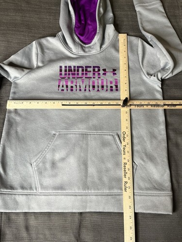 Under Armour Pullover Hoodie Girls YXL Fleece Lined Coldgear Gray Purple Youth - Picture 6 of 15