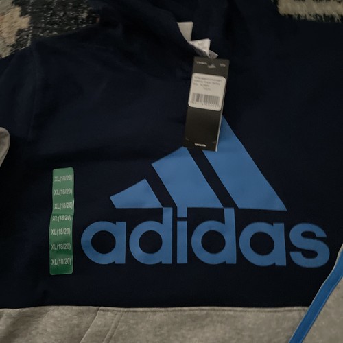 Adidas Boys' Youth Fleece Hoodie - Blue/Gray/White / Navy (XL-18/20) - Picture 2 of 8