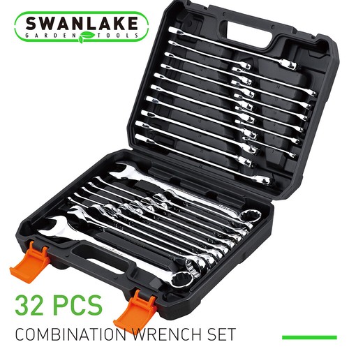 32PC Wrench Spanner Set SAE Metric 1/4"-1" 7-22mm 12 Point Box End Storage Case - Picture 1 of 8