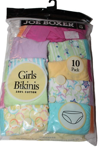 Joe Boxer Girls' 100% Cotton Multi 10-Pack Bikinis Underwear Size 12 - Picture 2 of 2