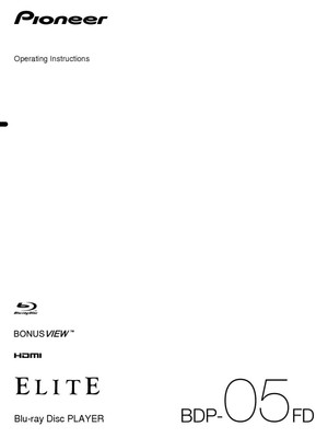 Pioneer BDP-05FD Blu-ray Player Owners Manual