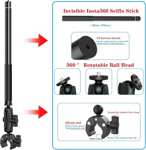 Premium 67" Selfie Stick with Adjustable Handlebar Clamp for Insta360 Cameras - 第 7/9 張圖片