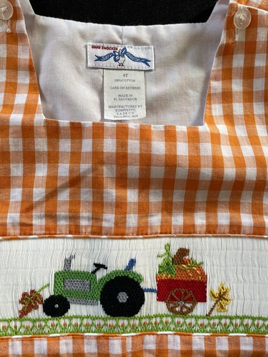 Silly Goose NWOT Orange/White Smocked Embroidered Harvest Romper & Shirt-4T - Picture 2 of 11