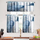 Modern Blue & Grey Kitchen Curtains Set with Tiers and Valances - 3 Piece