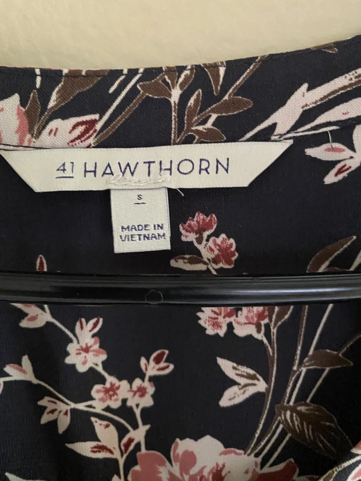 41 Боярышник женское платье размер маленький темно-синий цветочный 3/4 рулон вкладка рукав - красивый - Изображение 4 из 4