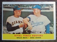1958 Topps HOFer Rivals Mays-Snider card #436 VG-EX condition 