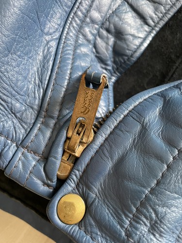 CHAQUETA DE CUERO VINTAGE AÑOS 60 LANGLITZ CUERO CASCADA CAFÉ AZUL SIN FORRO 25x30 - Imagen 6 de 17