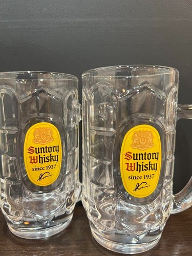 Suntory Kaku Whisky Soda Mug Glass Lot of 2 12.7oz. 375ml Pair Set Japan Highbal - 第 1/4 張圖片