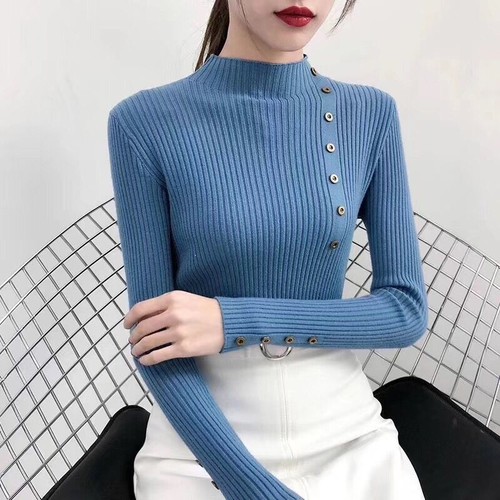Knit Slim Sweater Solid Cotton Soft Pullover Shirt Long Sleeve Women Turtleneck - Picture 6 of 18