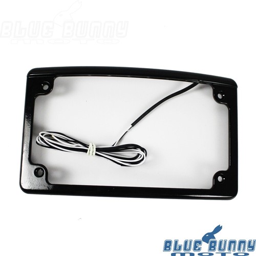 Black Curved License Plate Frame W/ LED Lights For Harley Cafe Racer Choppers - Picture 3 of 9