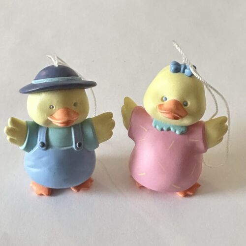 Hallmark 1990 Easter Miniature Ornament Set Lot Duck Boy Girl Egg 2” Vtg Kitsch