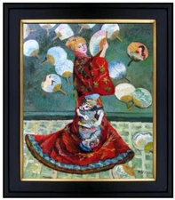 Framed, Claude Monet Japanese Lady Repro, Hand painted Oil Painting 20x24in