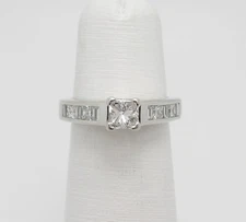 1CT NATURAL PRINCESS DIAMOND ANNIVERSARY ENGAGEMENT WEDDING RING 14K WHITE GOLD