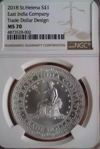 NGC MS70 British St. Helena 2018 east india company trade dollar 1oz Silver Coin