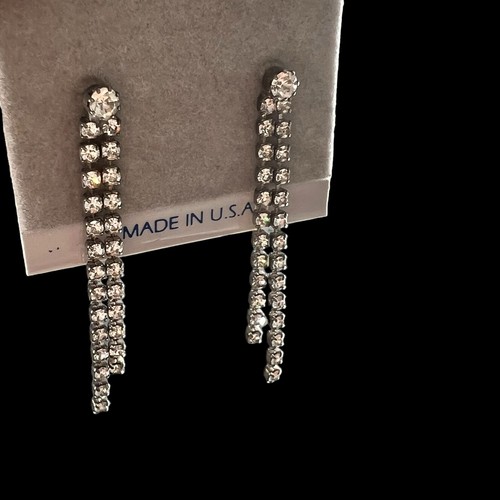 Austrian Crystal Pierced Chandelier Earrings Sterling Silver Plated Bridal Prom - Picture 5 of 10