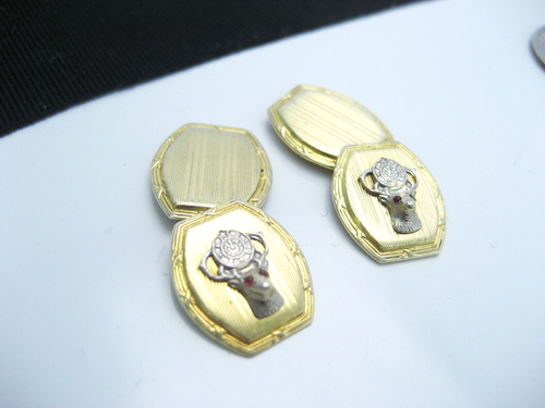 Antique Fraternal BPOE ELKS LODGE 10K Gold Ruby Eyes Cabochon Cufflinks Buttons - Picture 6 of 9