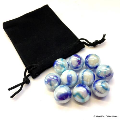 10 x Stunning Opaque Arctic Blues Small 16mm Glass Toy Marbles in Gift Bag - Picture 1 of 2