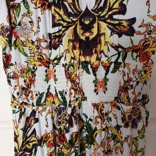 Silver Wishes Ladies White Floral Rayon Smocked Boho Maxi Dress  Sz 10 - Picture 4 of 10