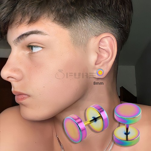 8MM Surgical Stainless Steel Gold Silver Black Ear Plugs Piercing Stud Earrings - Picture 54 of 65
