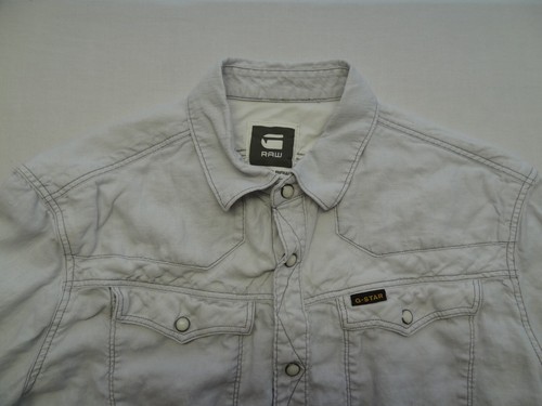 Camicia sartoriale G-Star Raw L 100% lino perla snap manica lunga bottoni western - Foto 2 di 13