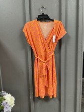 Nine West Womens Faux Wrap Dress Orange Pink Leaf Size Medium