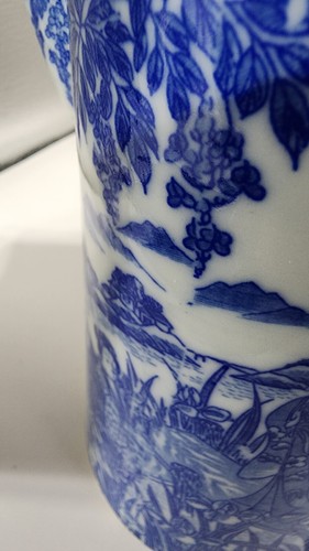 Hermosa jarra/tetera japonesa antigua de porcelana azul y blanca de agua caliente - Imagen 3 de 11