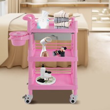 3 Tier Salon Hair Storage Trolley Movable Beauty Cart Rack W/ Drawer Office Pink