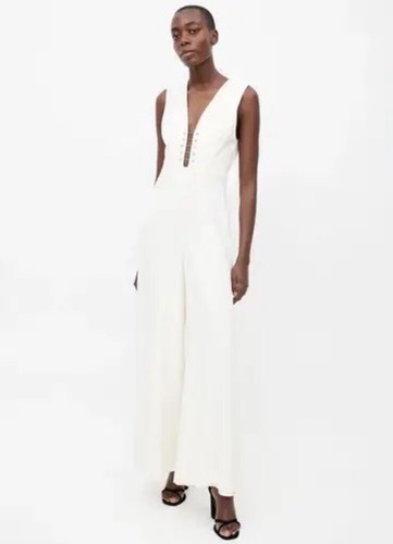 Zimmermann Jumpsuit Baton Wide Leg Lined Ivory Pantsuit 70s Chic - Picture 2 of 15