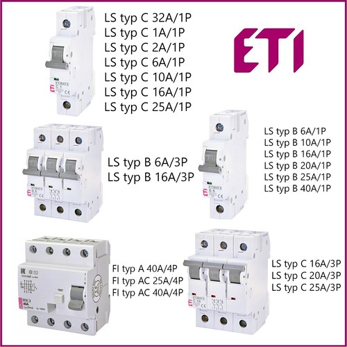 ETI FI LS Schalter Fehlerstromschalter Leitungsschutzschalter 1/3/4 Polig schalt - Bild 2 von 33