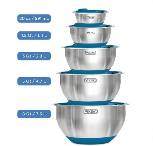 Viking 10-Piece Stainless Steel Mixing, Prep and Serving Bowl Set, Teal - Picture 6 of 12