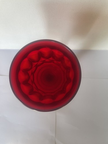 Noritake Perspective Ruby Red 6 1/2" Thumbprints Pressed Panels Glassware - Picture 5 of 9