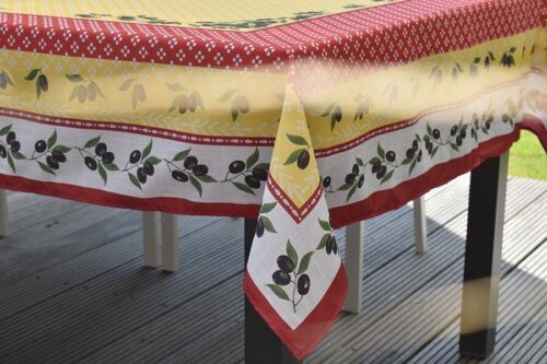 Tablecloth Non-Iron 150x240 CM Yellow Red Olivenmotiv from France Provence - Picture 4 of 7