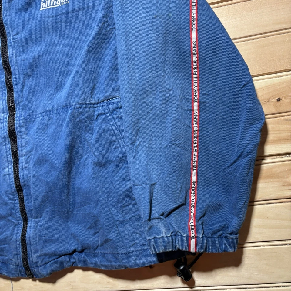 Chaqueta de mezclilla azul con capucha y cremallera completa vintage años 90 Tommy Hilfiger Jeans talla XL Foto 4 de 4