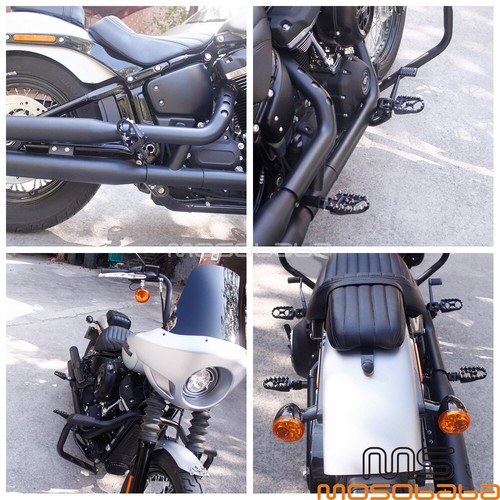 Black Passenger Wide Fat Foot Pegs Footrest W/ Bracket For Harley Softail FLFBS - Foto 5 di 12