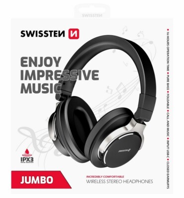 Swissten Wireless Stereo Headset Jumbo Over-Ear Kopfhörer, BT V5.3, silber-black