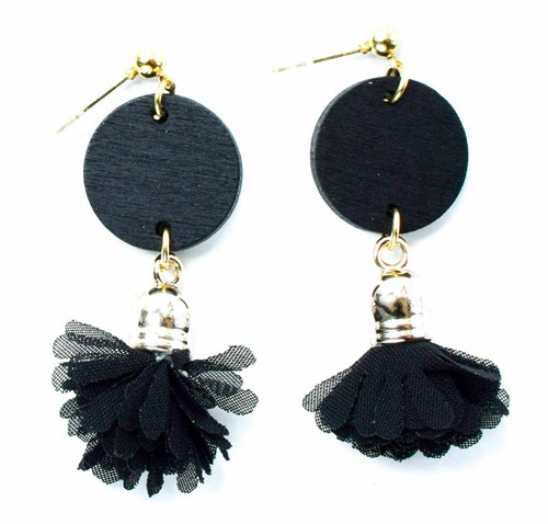 Flower Fringe Earrings Small Dangle Drop Tassel Wood Disc Jewellery Boho Fashion - Picture 8 of 19