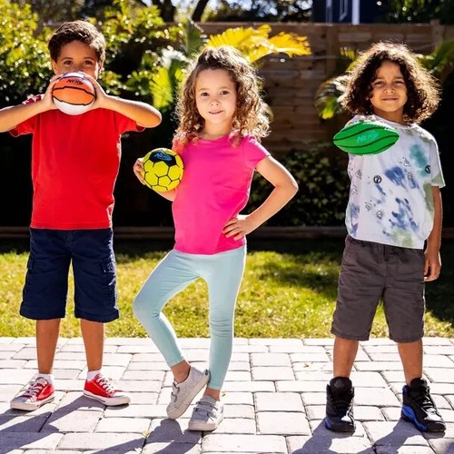 mini foam sports ball set with (1) football, (1) soccer ball, and (1) basketball - Picture 5 of 9