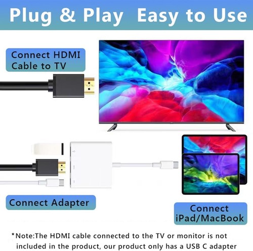 USB C to HDMI Multiport Adapter, USB C Digital AV Adapter for Iphone 15, Multipo - Afbeelding 3 van 7